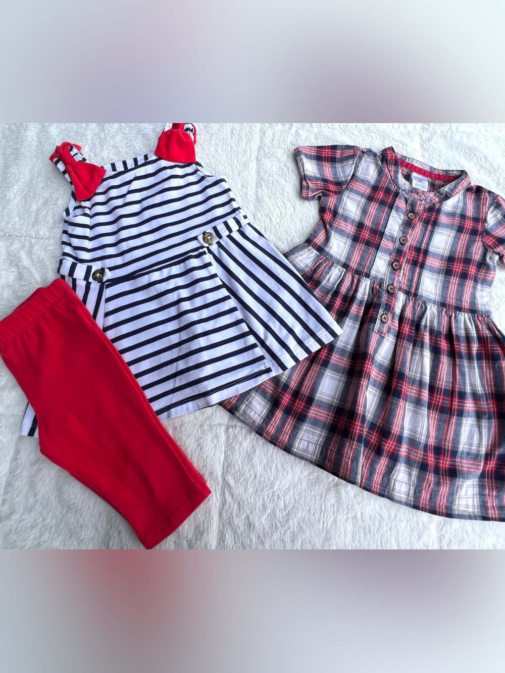 MAGGIE & ZOE Nautical 2pc Baby Girls Outfit & Carters Plaid Dress